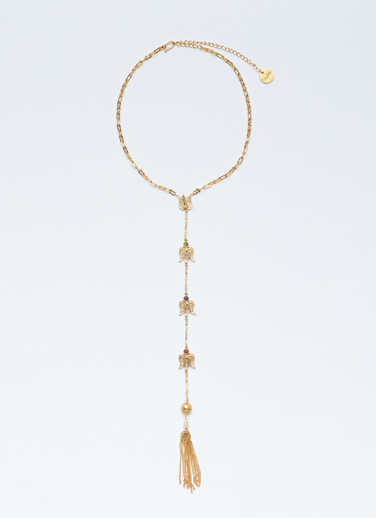 Collar Largo Charlotte Bronte (peridoto, amatista y perla)