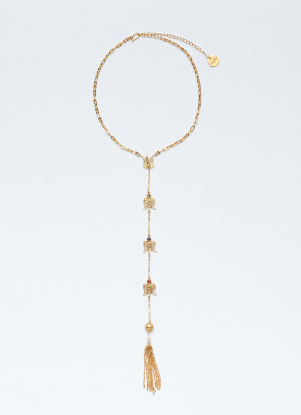 Collar Largo Charlotte Bronte (peridoto, amatista y perla)